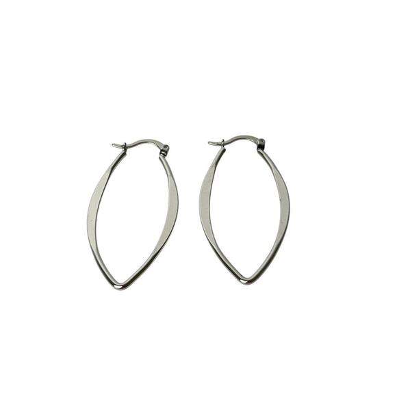 Earrings Secret Box New York White Gold Dipped Pointed Oval Drop Dangle Latch - Picture 8 of 12
